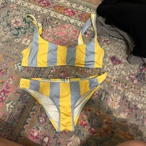 Solid and striped bathing suit set
